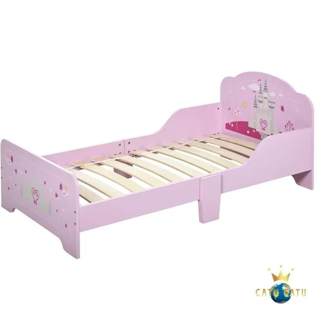 Kids Cot Bed Pink Wood Toddler Bed Junior Size 70 X 140cm Children Furniture UK