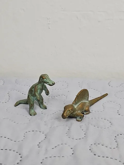 Vintage 1940's SRG 47 Cast Metal Brass Bronze Dinosaurs Lot Of 2 - READ SEE PICS