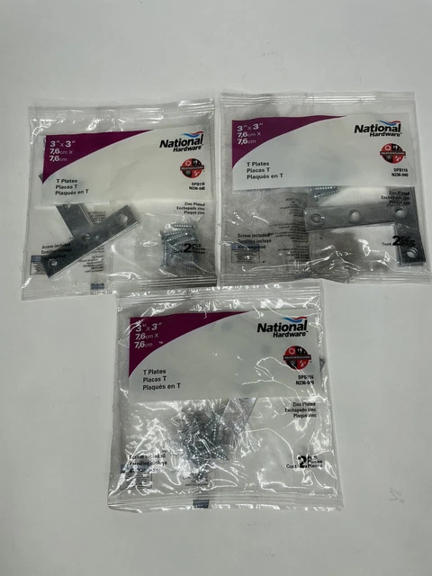 National Hardware 3” x 3” T Plates Zinc Plated Lot of 3