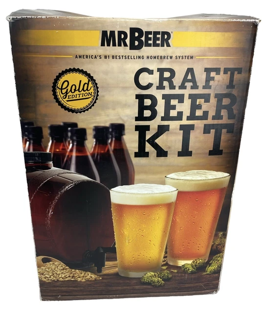 Kit de inicio completo de fabricación de cerveza Mr. Beer de 2 galones, edición dorada premium, marrón
