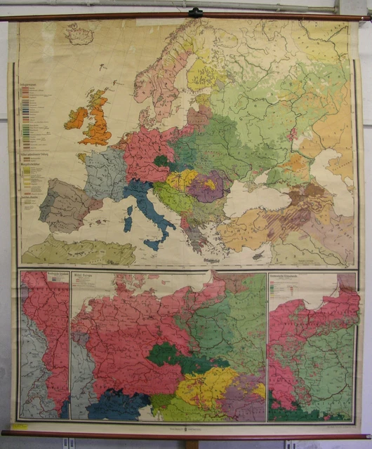 SCHOOL WALL MAP Languages Peoples Map Of Europe ~1922 184X217Cm Vintage ...
