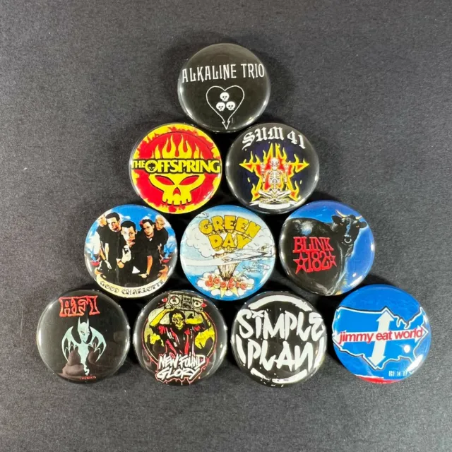 Pop Punk 1" Button Pin Set (10 Pins) Rock Green Day Blink 182