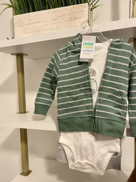 New Carter's Baby Boy 3 Piece set~Hoodie,Bodysuit Pants~Dinosaur Theme 3-6 month