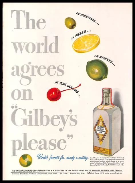 1947 Gilbey's Dry Gin Vintage PRINT AD Alcohol Art