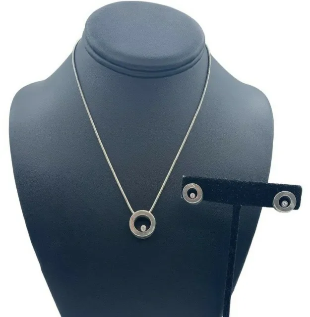 Movado OBO Diamond Circle Round 925 750 Necklace & Earrings SET