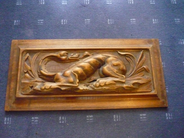 Antique French  Panel in Solid walnut  Wood with a salamander or dragon