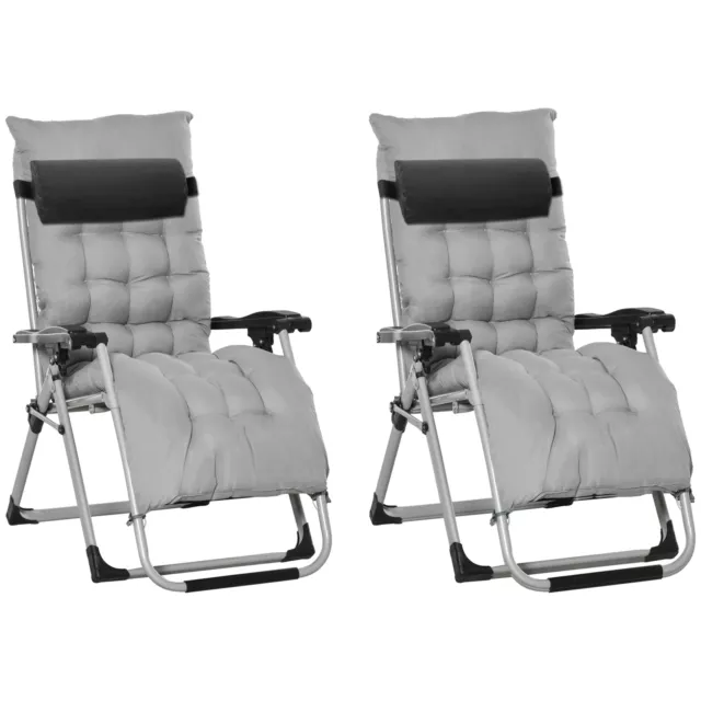 Outsunny 2 PCS Reclining Zero Gravity Chair Folding Lounger Cushion Light Grey