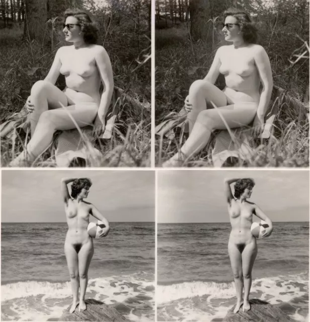 18 Akt Stereofotos unbeschwerte Nackte Damen im Freien 1940 Stereoviews Lot 4