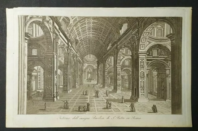 Stampa antica Basilica S.Pietro Vaticano Roma Gandini Viaggi Italia 1830