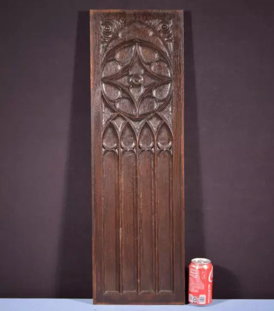 31" Tall French Antique Gothic Revival Panel in Solid Oak Wood Salvage