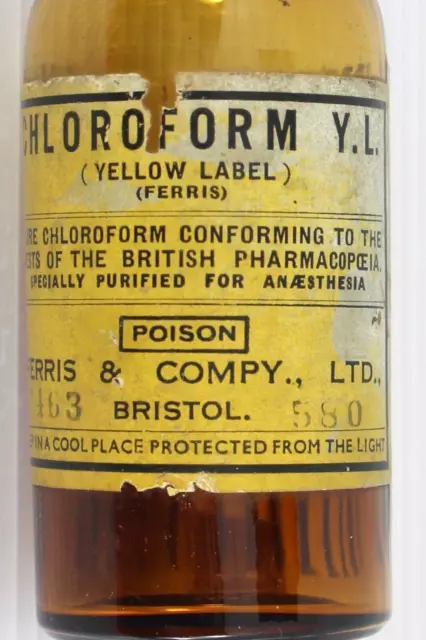 VINTAGE c1920s FERRIS & Co BRISTOL LABELLED POISON PHARMACY CHEMIST BOTTLE