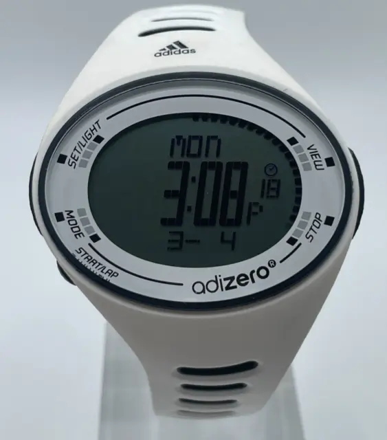 Adidas Adizero Watch White Black Digital Day Date Chrono Plastic Case Band