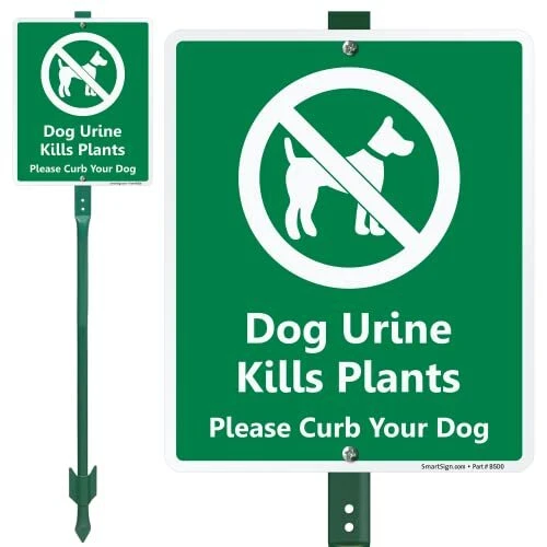 Letrero de 12 x 10 pulgadas ""Orina de perro mata orina de perro mata plantas por favor frena a tu perro