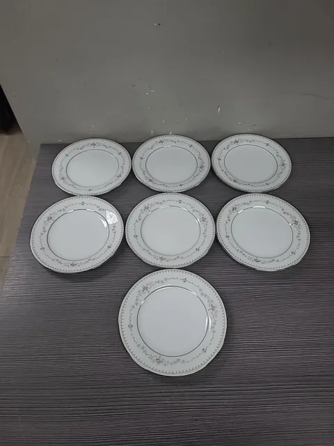 Set of 7 Noritake Fairmont 6102 Bread & Butter Plates Platinum Trim 6-1/4"