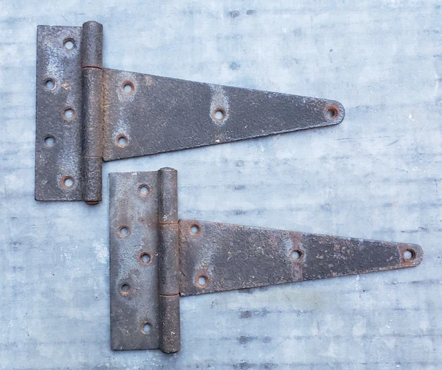 Vintage Barn Door T Style Hinges Reclaimed Hardware Original 12" Long 7" Barrel
