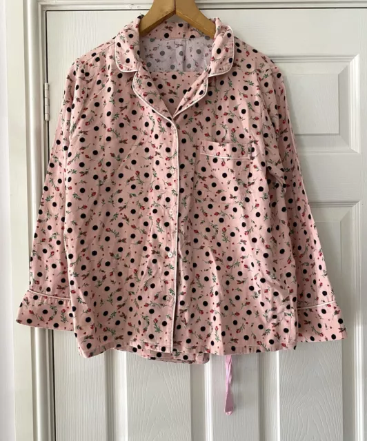 Cath Kidston Ladies Pink Pyjamas Floral Rose Polkadot Brushed Cotton Size M