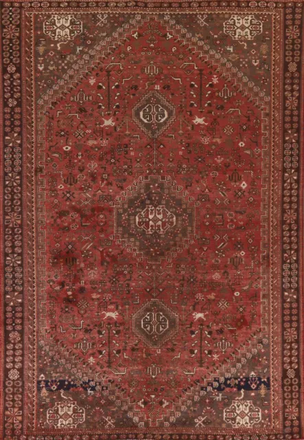 Red Wool Geometric Abadeh Antique Rug 6'x9' Hand-knotted Tribal Traditional Rug