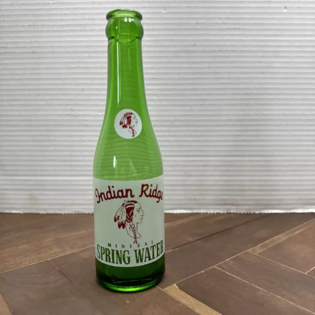 RARE HTF Indian Ridge Mineral Water Green Glass Bottle ACL Soda Elgin IL 7oz