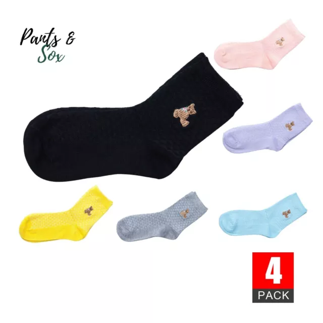 4 Pairs Womens Crew Socks Black Grey Purple Ladies Size Summer Light Gift