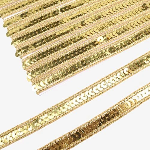 Gold Sequin Ribbon Trim Metallic Sequin Braid Trim Flat Glitter Ribbo...