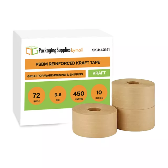 10 Rolls Brown Economy Grade Reinforced Kraft Gummed Paper Tape - 72mm x 450 Ft