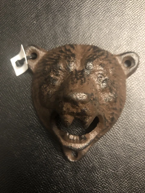 Brown Bear Head Beer Bottle Opener Cast Iron Wall Mounted Cabin Lodge Bar Decor