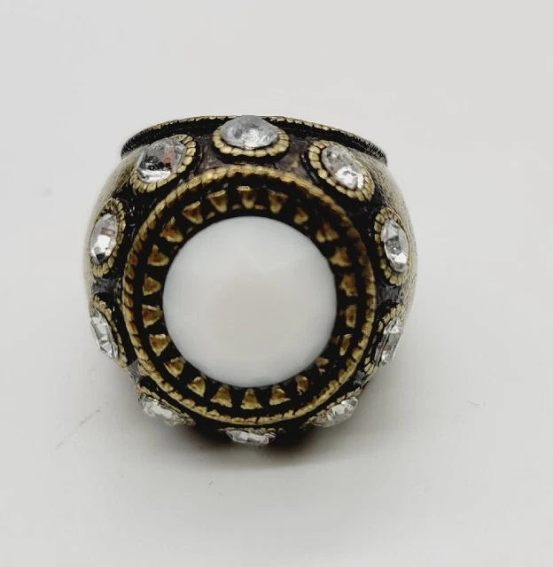 Avon Ring WHITE GLAM Size 7 Cocktail Ring 2010 Distressed Gold tone #24