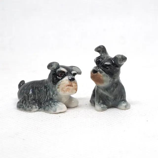 Couple Puppy Schnauzer Dog Figurine Ceramic Craft Miniatures Animal