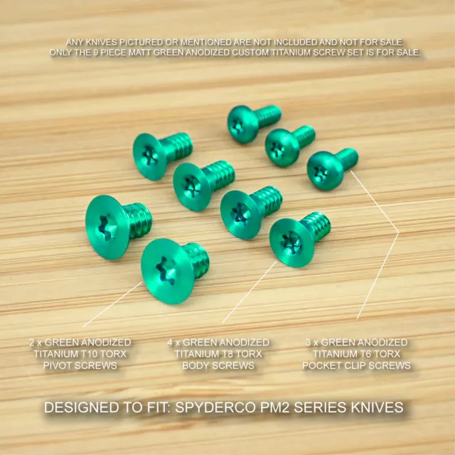 9 pc GREEN Anodized Titanium Screw Set for Spyderco Paramilitary PM2 (NO KNIFE)