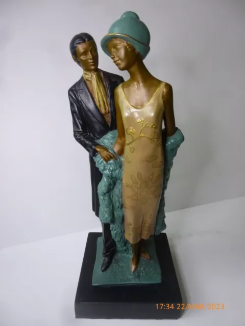 Art Deco 1920s Lady Woman Figurine Ornament Statue Bronze Silver Floral 31cm