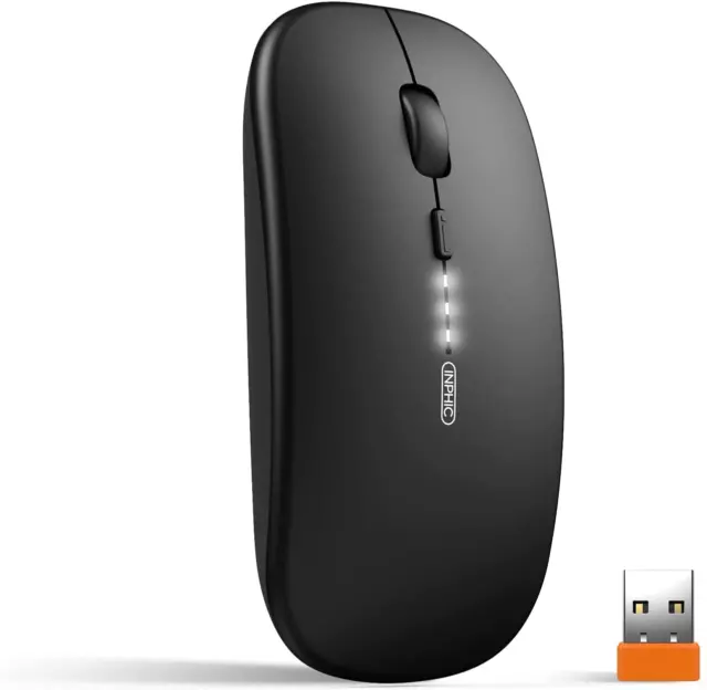 Mouse Wireless, Ultra Sottile 2.4G Senza Fil 1600 DPI Ricevitore USB, Nero