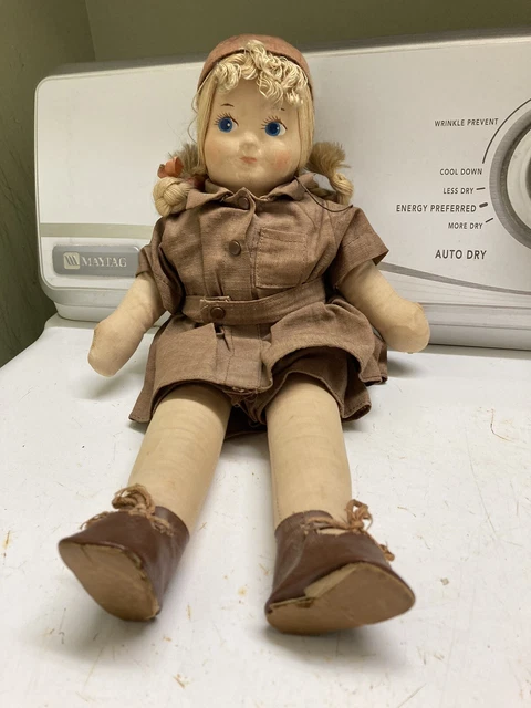 Vintage 13" Girl Scout Brownie Cloth Doll by Georgene Novelties 1940's
