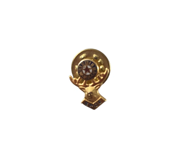 Vintage Elks Club BPOE Clock Above Stag Lapel Hat Pin Pinback