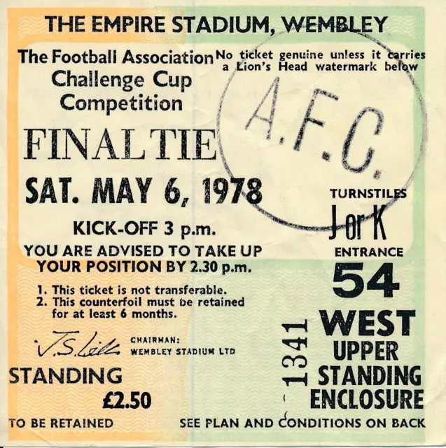 TICKET: FA CUP FINAL 1978 Arsenal v Ipswich Town