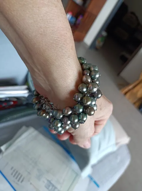 Bracelet Perles Tahiti, Modèle Grappes avec 96 perles,Certificat Authenticité,
