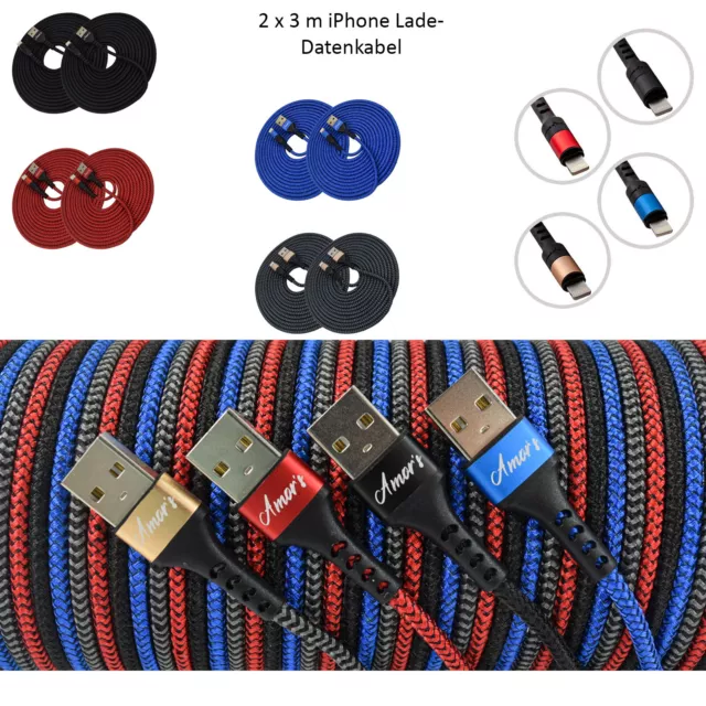 2x 3m Amor´s iPhone Schnell Ladekabel Kabel für iPhone 6 7 8 X XR 11 12 iPad