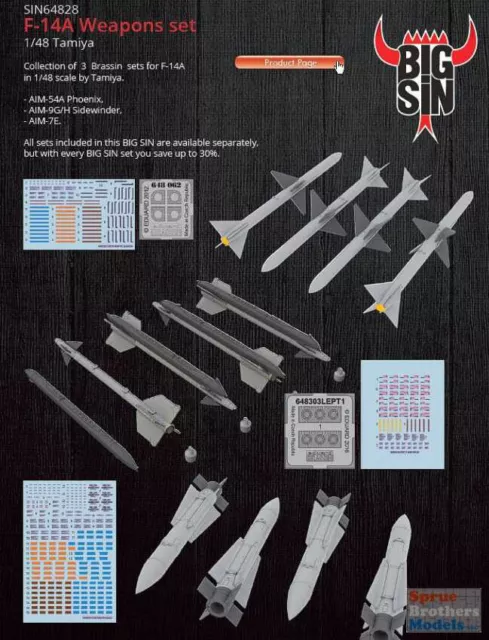 EDUSIN64828 1:48 Eduard BIG SIN F-14A Tomcat Weapons Set (TAM kit)