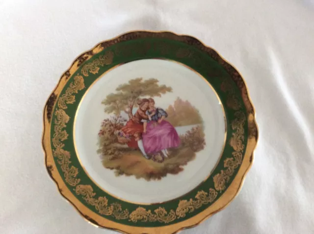 Limoge Fragonard green and Gold Edged 6" Cabinet Plate excellent condition 