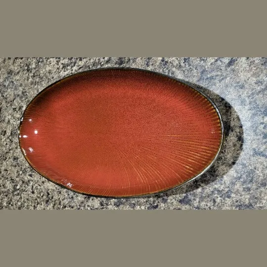 Pier 1 Vintage Red Orange Autumn Serving Tray Dish Oblong Stoneware Home Decor