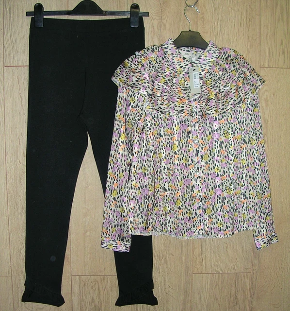 Abbigliamento top River Island per ragazze leggings neri collare fronzoli età 11-12 152 cm NUOVI