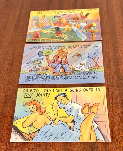 Lot of 3 Antique Comic humor Tichnor Limen Postcard unposted, excellent colors