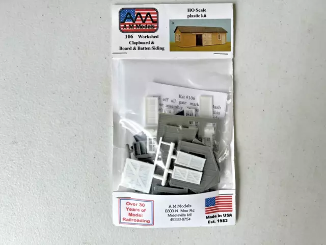 AM Models #106 HO Scale Workshed (Clapboard & Board & Batten Siding) Kit -NIP