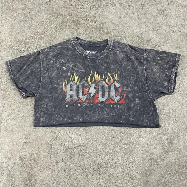 AC DC Vintage Band Tee Black Crop Top T Shirt Size Medium Rare Concert Tie Dye