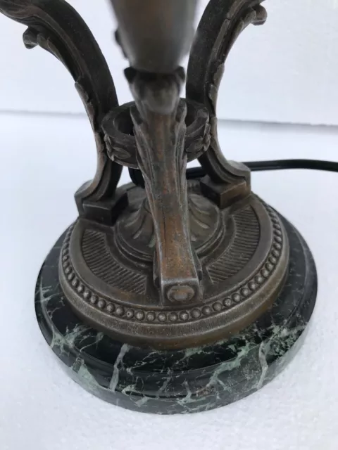 antique French art nouveau sculpted metal black marble small lamp 3