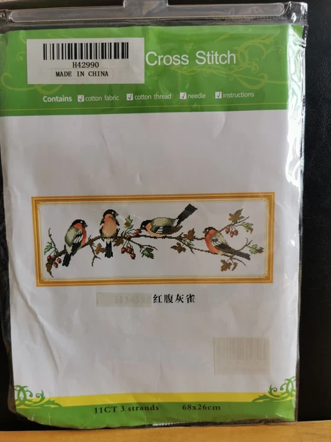 Kit Point De Croix Estampé - Oiseau Sur Branche - 40x50cm - Pour Adultes Et Débutants - Loisir Créatif Complet - 10