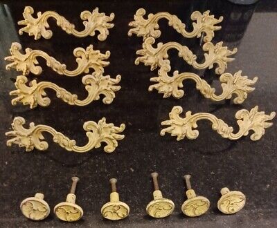  VINTAGE BRASS FRENCH PROVINCIAL Drawer Pulls 14 Total 1960's Stamped/Numbered