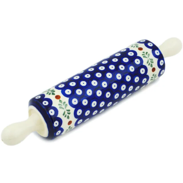 Polish Pottery Rolling Pin 13" Peacock Hollies