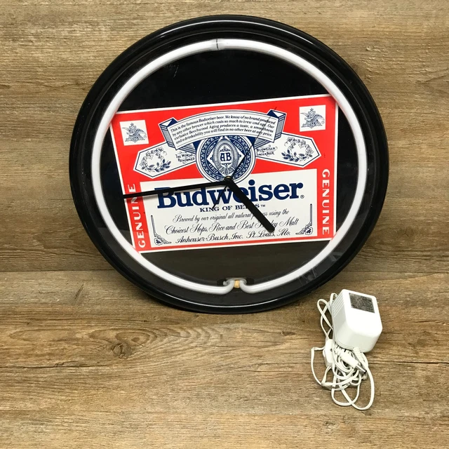 15" Budweiser Label Beer Advertising Sign Electric Blue Neon Clock Anna Clocks