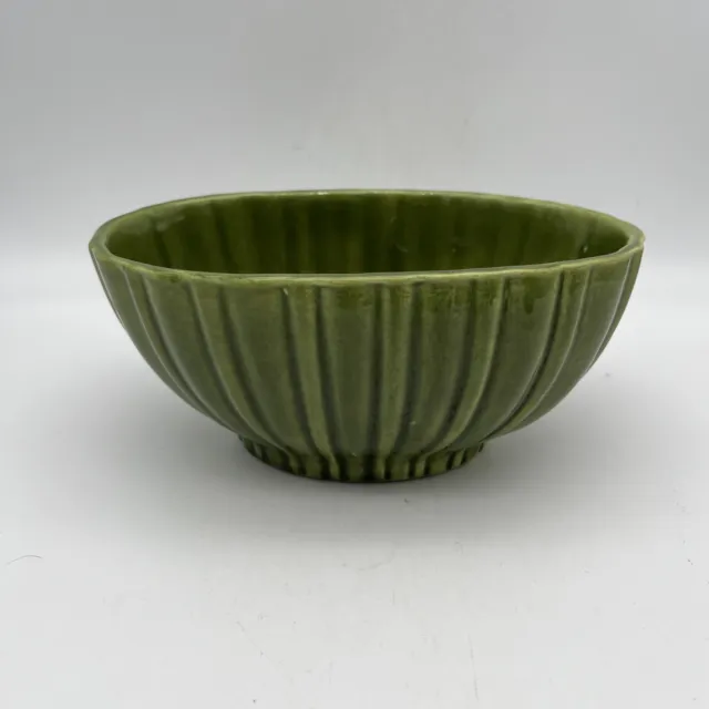 Vintage Haeger Pottery Ribbed Oval Bowl Planter Mid Century 4020 USA Green Bowl