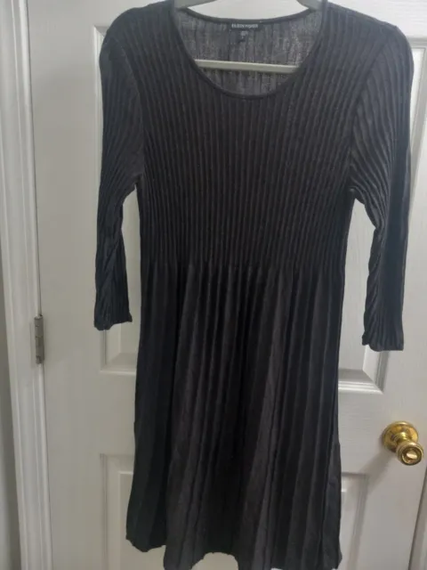 Eileen Fisher Wool Knit Accordion Pleated Long Sleeve Pullover Sweater Dress S